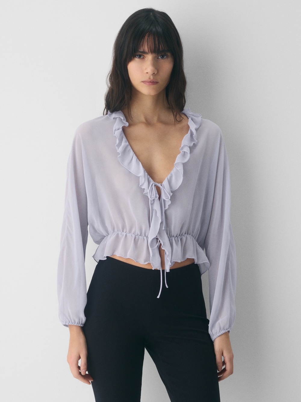 Aritzia Ruffled Tie-Front Blouse in Light Lavender